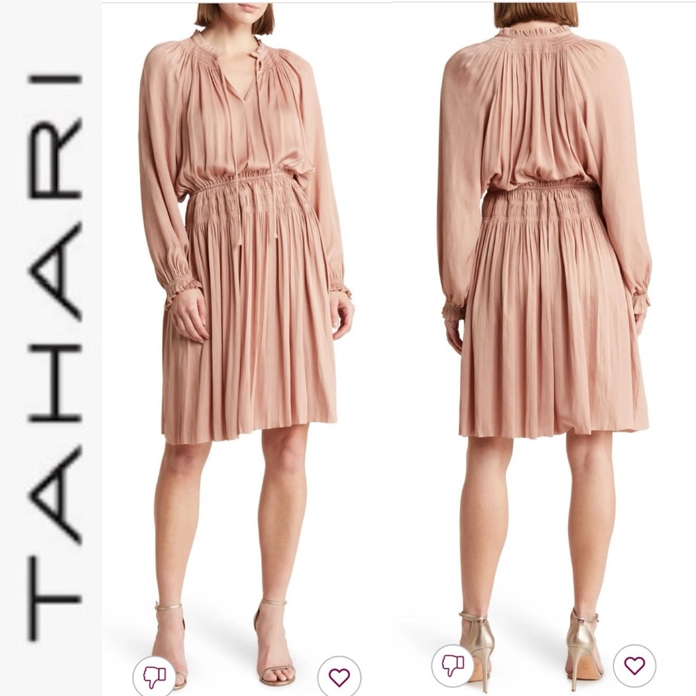 NEW T Tahari Split Neck Long Sleeve Midi Dress XS